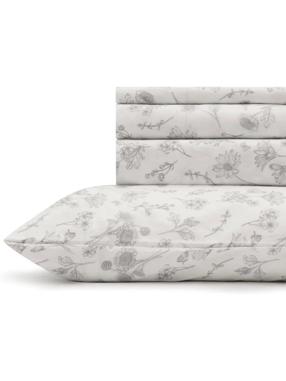 Queen 4-Piece Floral Cotton Percale Sheet Set - Deep Pocket, Breathable